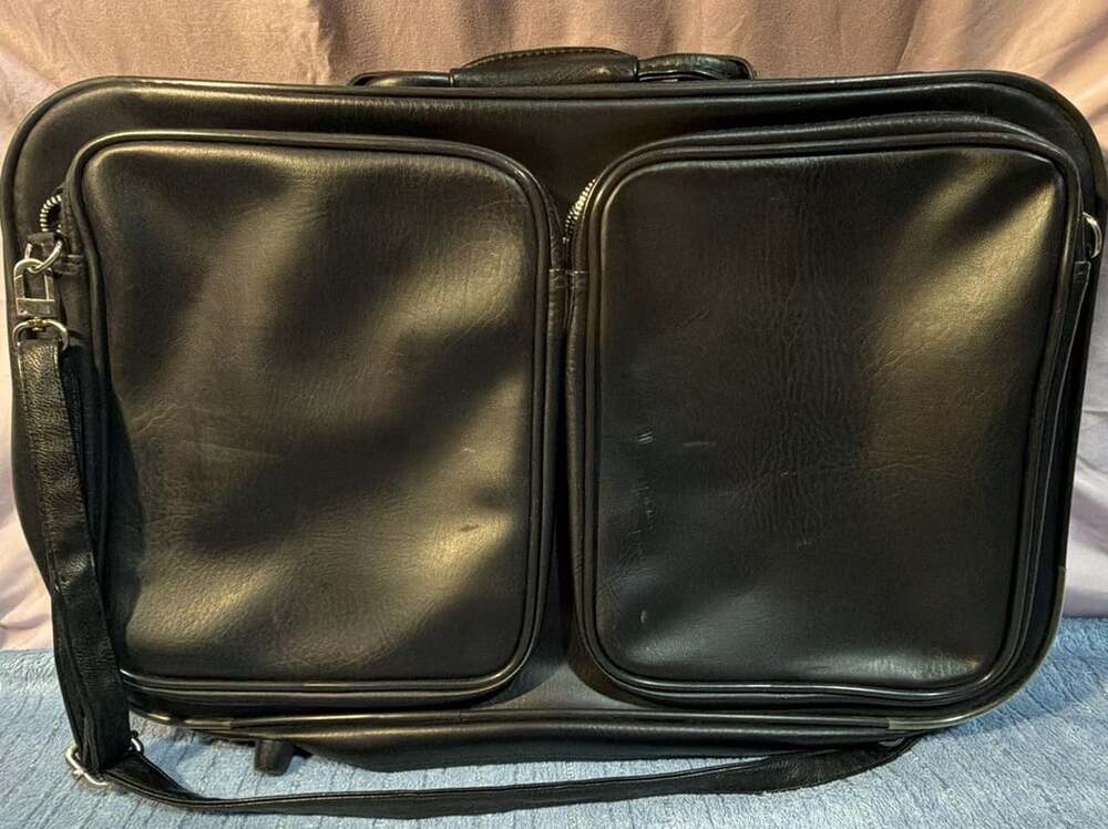 Vintage Black Faux Leather Travel Briefcase Garment Bag